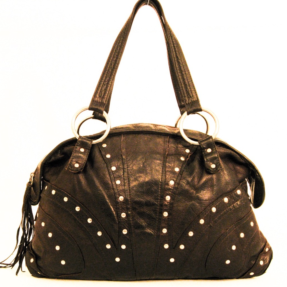 Studded Brown Authentic leather handbag Bulga Designer Satchel Y2k Rocker